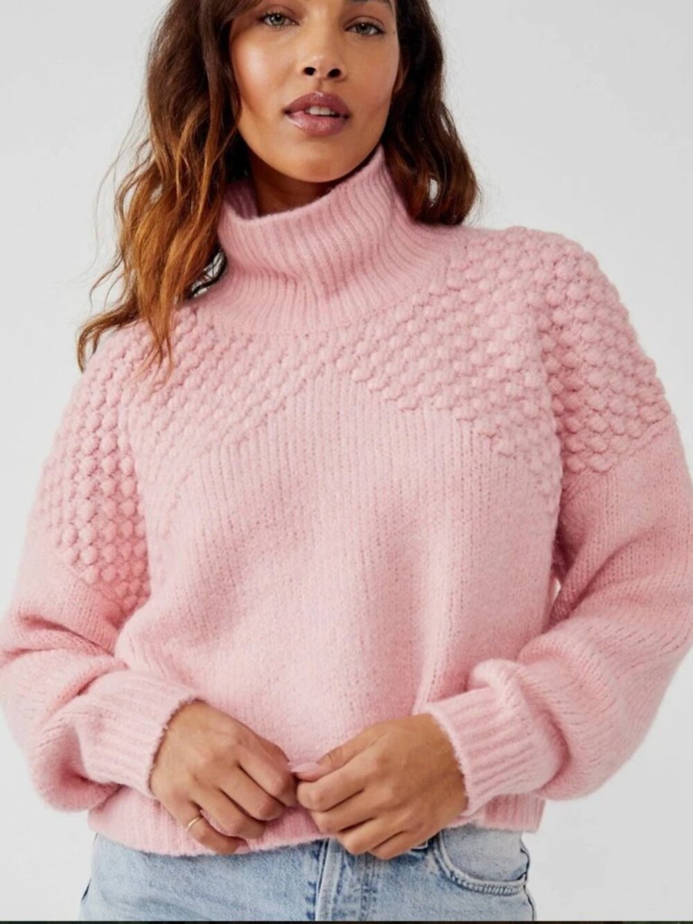 Free People Bradley Popcorn Knit Sweater Pink S